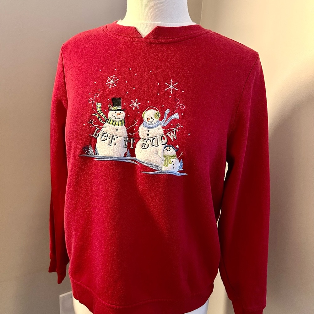 Vintage 90s Embroidered Snowman Sweatshirt - Women’s Medium Petite